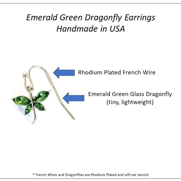 Dragonfly Earrings Green for Women Girls May Birthstone Jewelry Handmade in USA - Picture 2 of 5